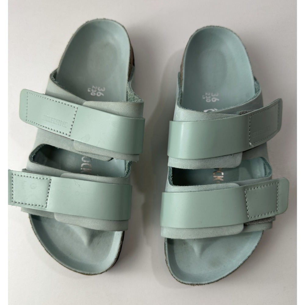 Birkenstock Uji Nubuck Leather Strap Slide Sandals Green Hook Loop Ladies Size 5 - Picture 16 of 16